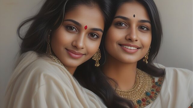 Close-up portrait of beautiful young Indian women beautiful skin and lovely smile