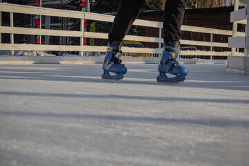 Kyiv, Ukraine. 04.12.2023: a person skates on a New Year's ice rink