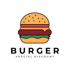 Delicious burger logo vector illustration design. icon, sticker for your design, menu, website, promotional items, template, simple and creative burger