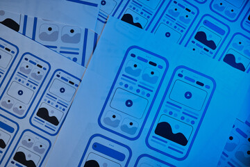 UX mobile application wireframe. Sketch, prototype, framework, layout future app design project. UI/UX - user interface and user experience designer. Creative concept for smartphone. App development 