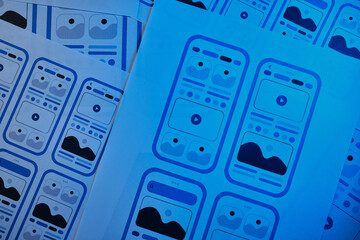 UX mobile application wireframe. Sketch, prototype, framework, layout future app design project. UI/UX - user interface and user experience designer. Creative concept for smartphone. App development 
