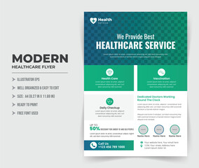 Healthcare and medical flyer or poster design layout template. Ready to print, editable text and shapes.