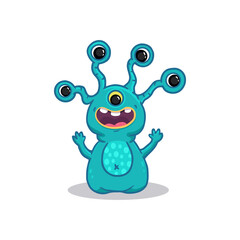 Cute cartoon monster wiht funny eyes on white background. Alien. Colorful. Doodle. Vector
