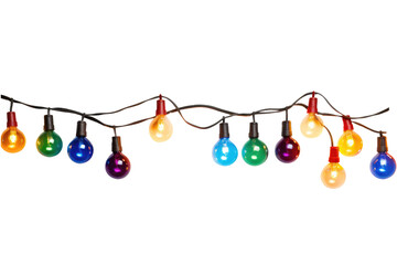 String of Christmas lights isolated on transparent background.