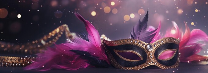 Mardi gras mask, Carnival mask, Abstract banner background of an elegant masquerade ball, Carnival season celebration 
