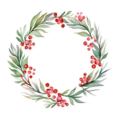 Holly leaves and berry. Christmas wreath watercolour illustration. clipart for design. elements. isolated on transparent background.