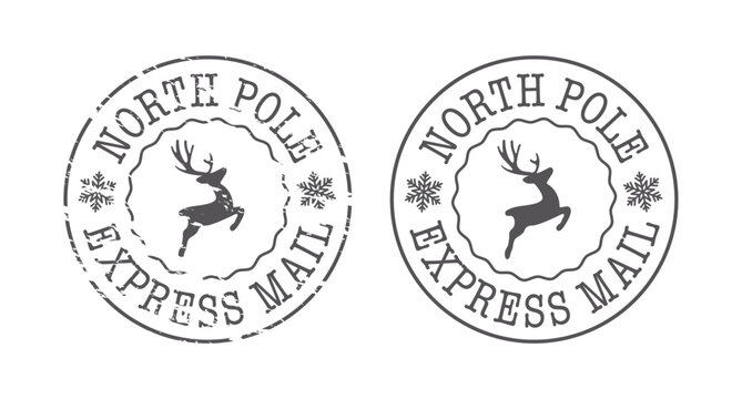 North Pole Express Mail Stamp Seal with Reindeer Christmas Envelope Letter to Santa Claus