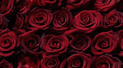 A close-up of fresh, dark red roses, capturing the intricate details and vibrant textures. seamless background
