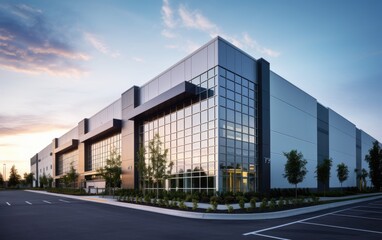 Fototapeta na wymiar Modern sleek warehouse and office building exterior architecture