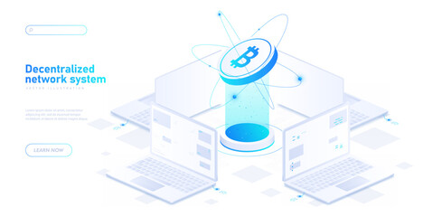 Decentralized network white poster vector
