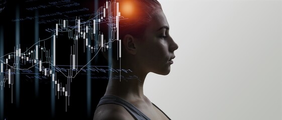 Profile of woman  with financial technology Artificial intelligence.