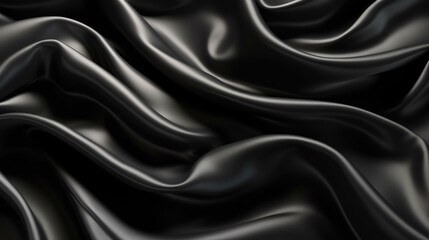Fototapeta premium Beautiful background luxury cloth with drapery and wavy folds of black silk satin material texture. Abstract monochrome dark luxurious fabric background