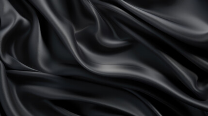 Fototapeta premium Beautiful background luxury cloth with drapery and wavy folds of black silk satin material texture. Abstract monochrome dark luxurious fabric background
