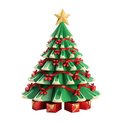 Green Christmas tree 3d model isolated on transparent and white background. PNG transparent