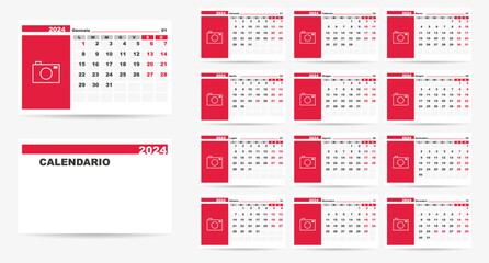 2024 calendar minimalist on italian language with italian holidays. Week start on monday. Calendar with place for photo.	 - obrazy, fototapety, plakaty