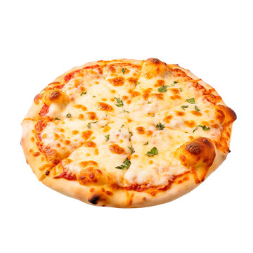 Delicious cheese mozzarella pizza over isolated transparent background