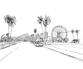 Los Angeles. California. USA. Hand drawn city sketch. Vector illustration. - 688191436