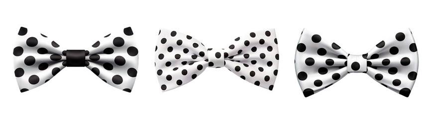 Polka dots in white and black bow ties on isolated transparent background - obrazy, fototapety, plakaty