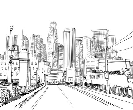 Los Angeles. California. USA. Hand drawn city sketch. Vector illustration. © romanya