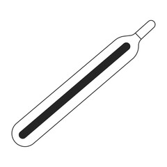 Mercury glass thermometer black and white 2D line cartoon object. Measuring body temperature tool isolated vector outline item. Fever high. Medical instrument monochromatic flat spot illustration