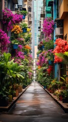 Fototapeta na wymiar A captivating shot of a city street transformed into a lush jungle oasis