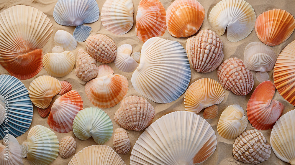 Poster Abstract Seashell Patterns on Sandy Beach Background