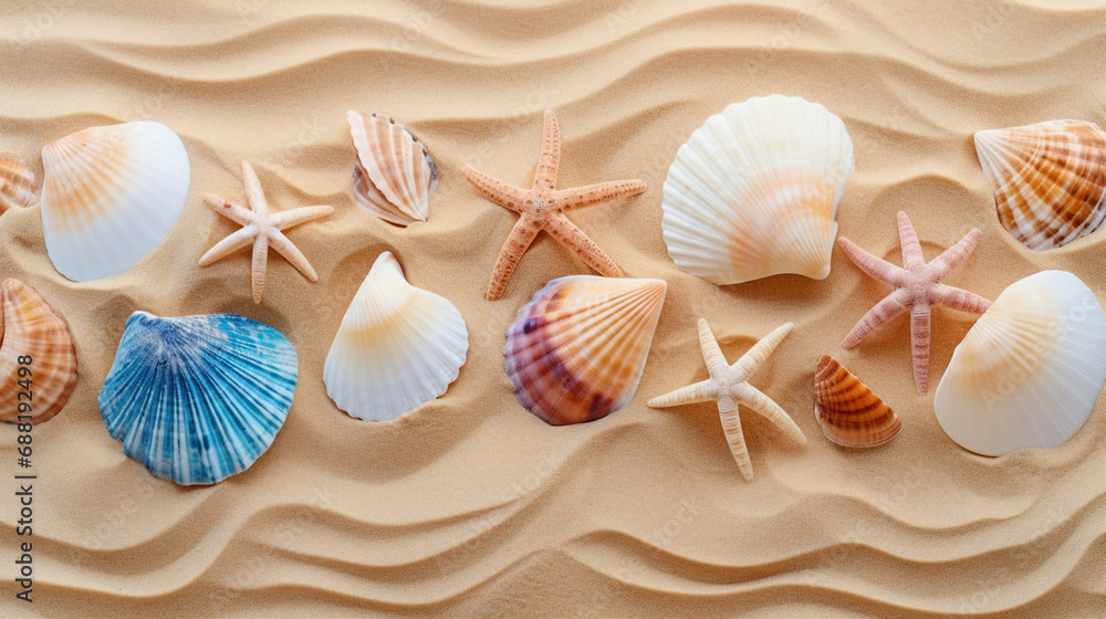 Poster Abstract Seashell Patterns on Sandy Beach Background