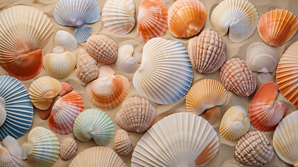Abstract Seashell Patterns on Sandy Beach Background
