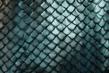 A close up details texture of a fish skin pattern in cyan color, realistic wallpaper, Generated by AI