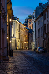 Kanonicza street and Wawel Castle in the night, Krakow old city, Poland