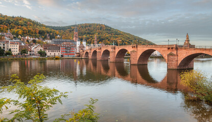 View on the Karl Theodor Bridge (German: Karl-Theodor-Brücke) and the old gate in the german city...