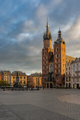 Fototapeta na wymiar St Mary's church on the Main Square in the morning, Krakow, Poland