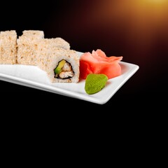 portion of fresh tasty Japanese sushi with fish