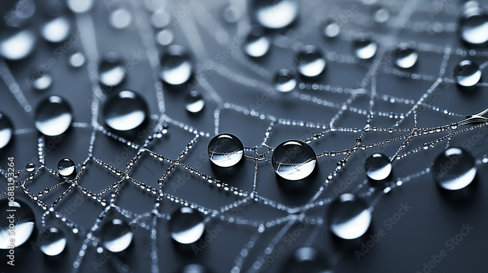 Poster close-up of morning dew on a spiderweb background