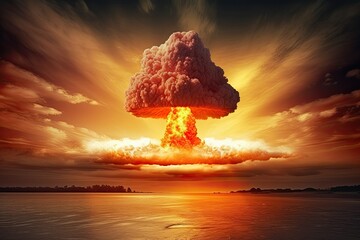 Nuclear explosion beyond the lake - obrazy, fototapety, plakaty