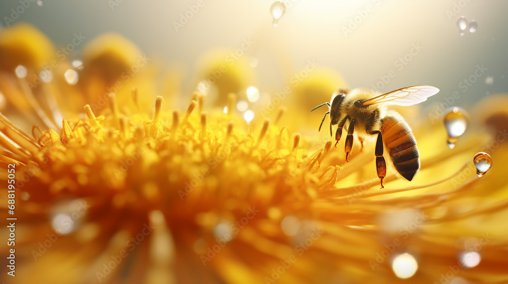 Poster Macro Shot of Floating Pollen in Sunlight Background