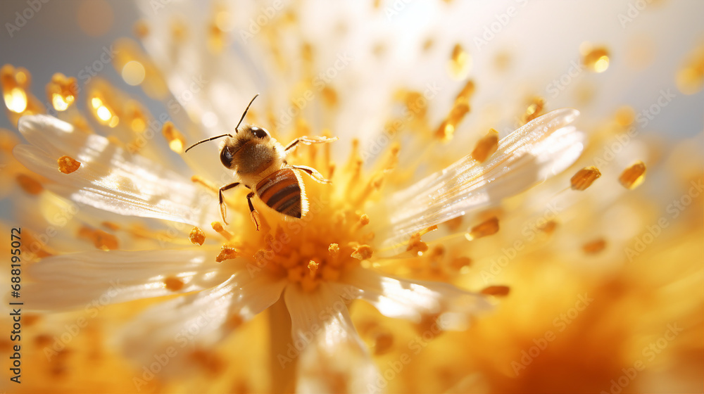 Poster Macro Shot of Floating Pollen in Sunlight Background