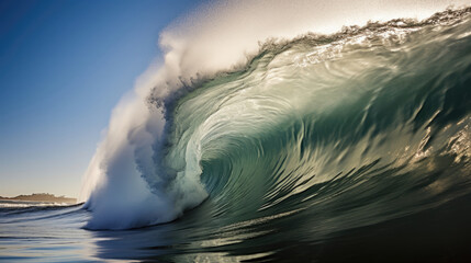 Massive swells with surfers crashing wave power high-detail capture