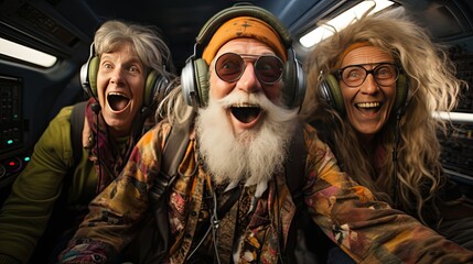 Fototapeta premium senior friends traveling by plane