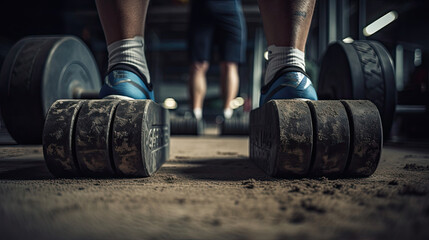 Weightlifter's feet planted detailed texture of lifting platform readiness