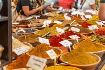 Hot curry and other spices at the market