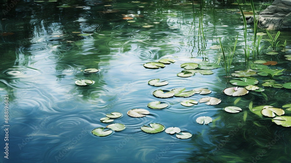Aufkleber subtle ripples on the surface of a tranquil pond at sunrise background