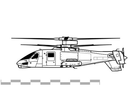 Sikorsky S-97 Raider. Vector image of high-speed helicopter prototype. Side view. Image for illustration and infographics.
