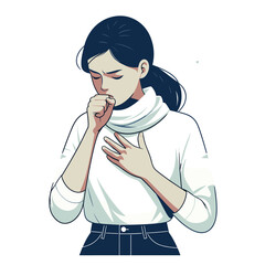 woman coughing holds chest vector illustrations on white background