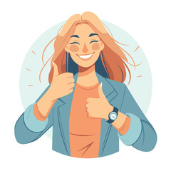 Young woman with thumbs up gesture as a bad sign vector illustrations on white background