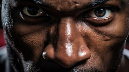 Focused boxer's intense eyes concentration ready for opportunity