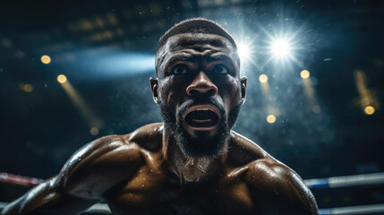 Fototapeta na wymiar Determined boxer entering ring anticipation adrenaline canvas stage