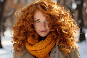 Fototapeta premium portrait of a beautiful happy woman enjoying winter season