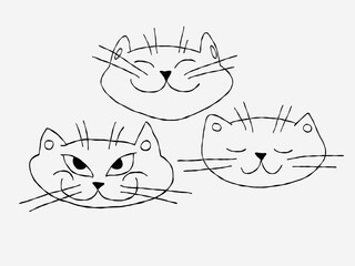 Smiling heads of cats hand drawing
