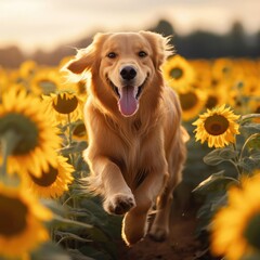 Golden Retriever Bliss in Sunflower Fields - A Nikon D850 Capture